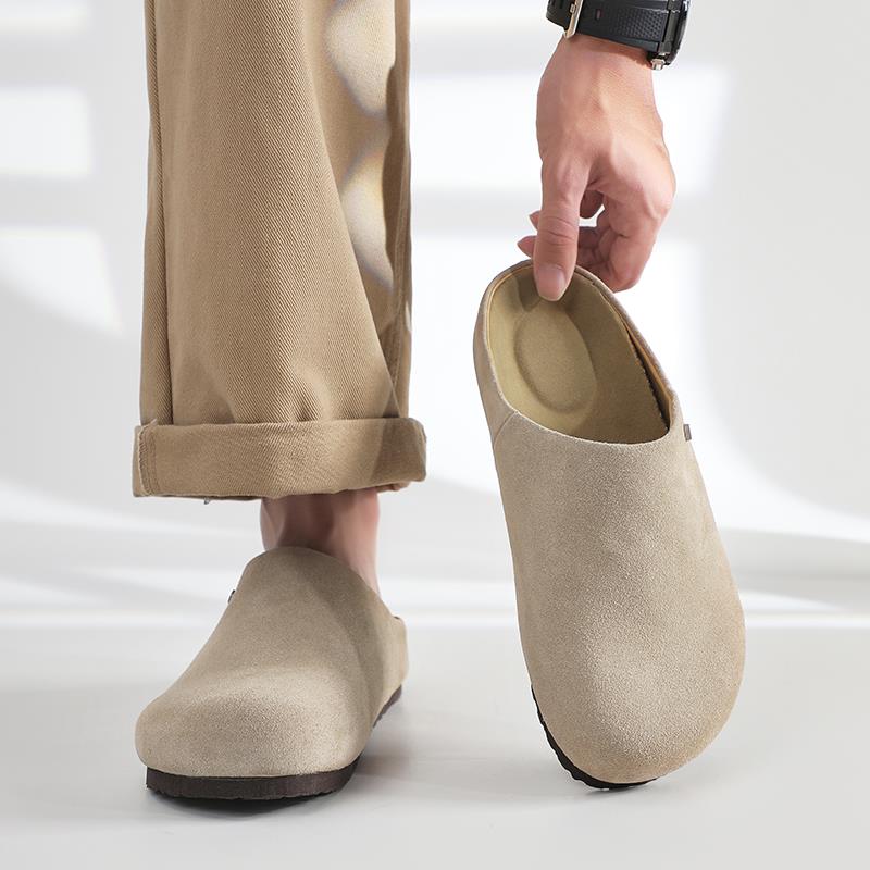 穆勒勃肯鞋男秋季透气包头拖鞋一脚蹬反绒皮外穿通勤cleanfit鞋子