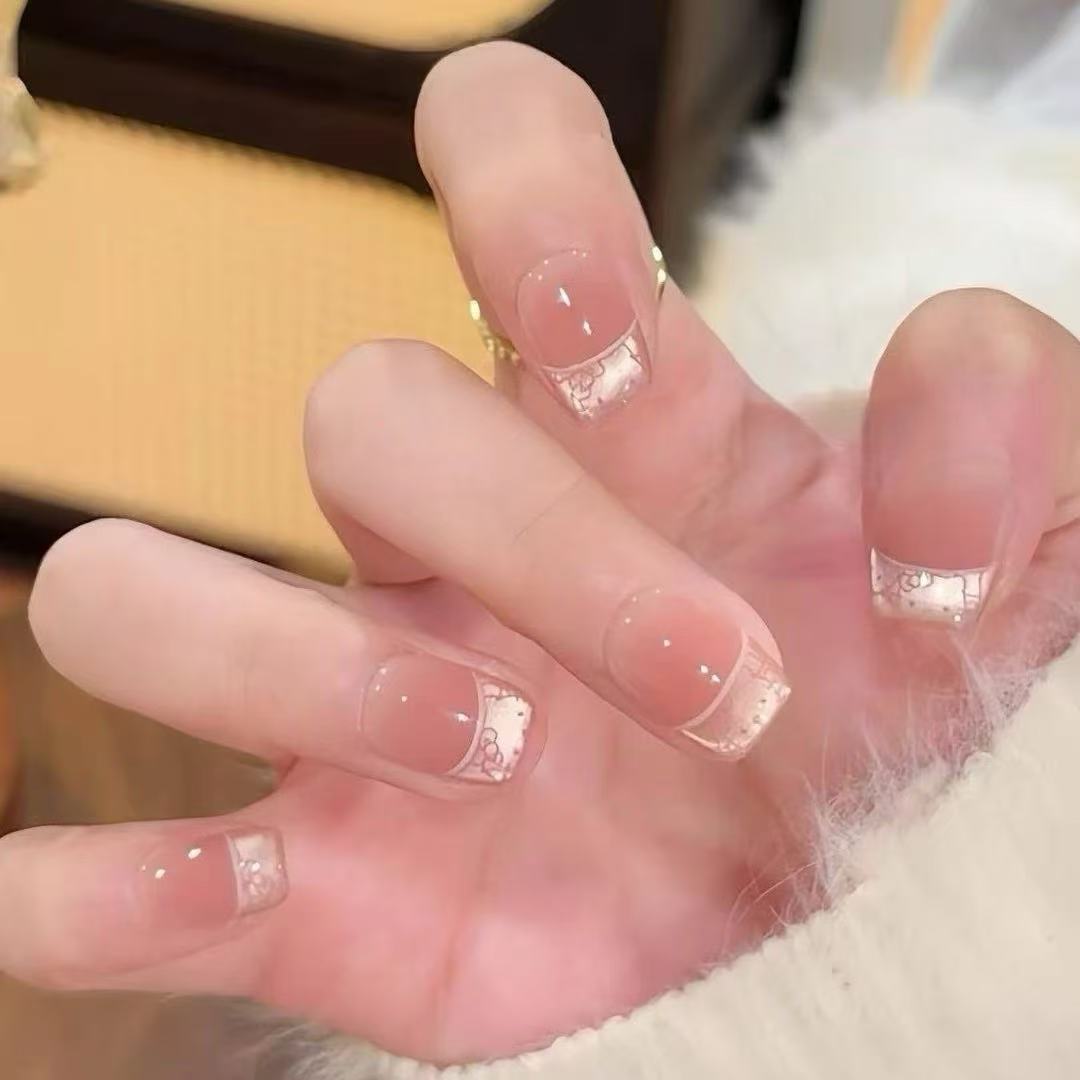 【指尖KT】纯手工穿戴甲 法式猫眼显白少女感温柔手绘指尖小猫美甲