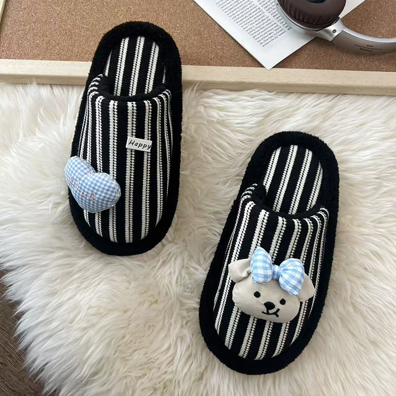 拼色卡通风可爱爱心包头拖秋冬季防滑百搭保暖居家室内防滑棉拖鞋