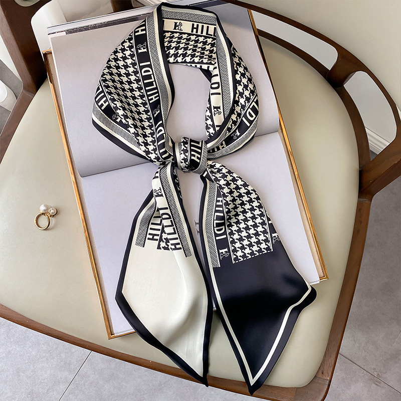 千鸟格丝巾女小长条春秋百搭搭西装衬衣装饰小领巾绑发发带包带潮
