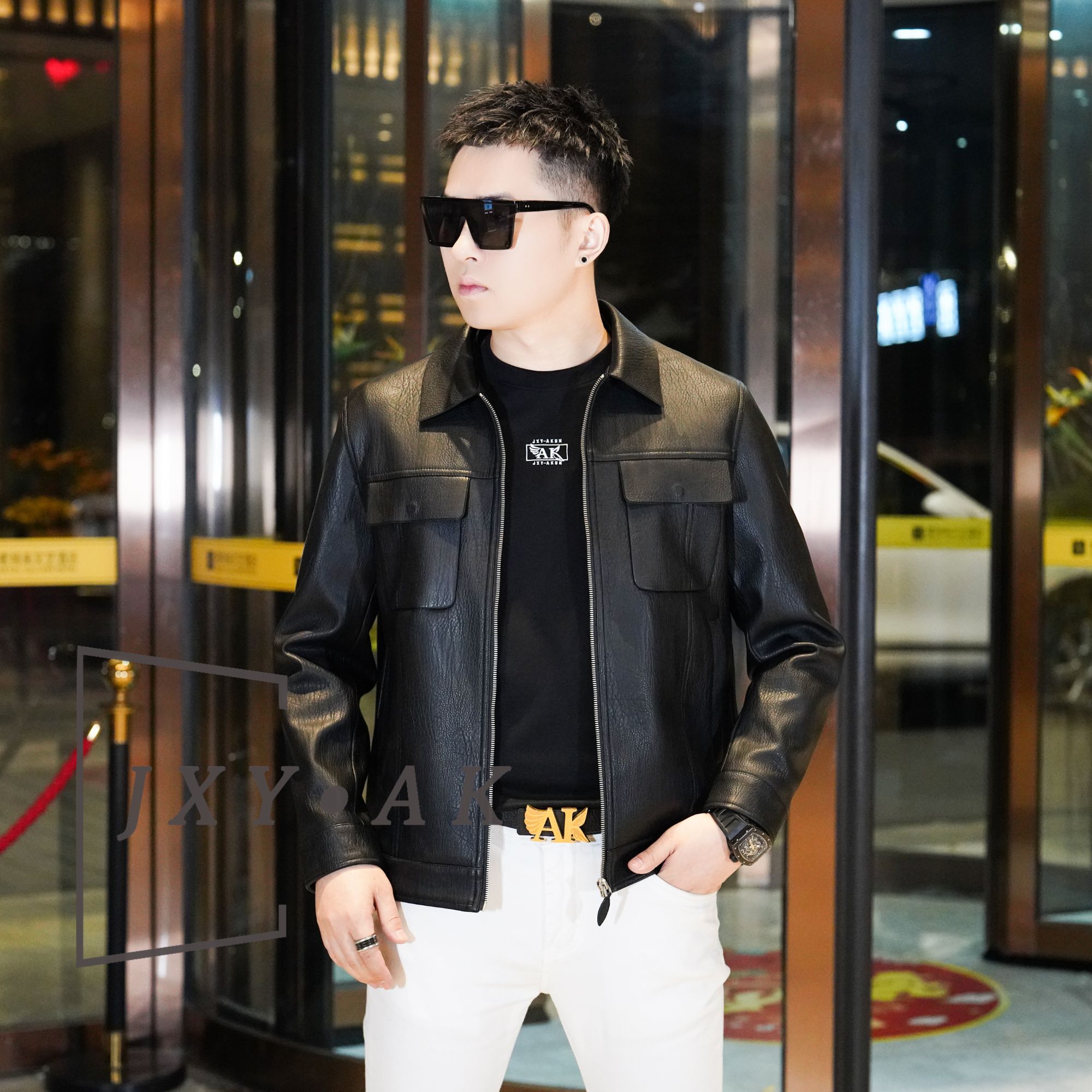 AK/2025秋季新款男士翻领机车夹克轻奢时尚潮流休闲百搭男士外套