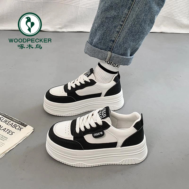 啄木鸟松糕厚底小白鞋女2025年秋季新款学生百搭增高休闲运动板鞋
