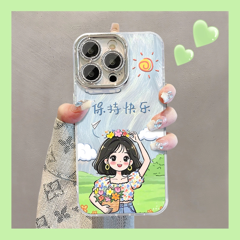 治愈女孩适用苹果15华为vivo/oppo小米iPhone16pro精孔羽纱手机壳
