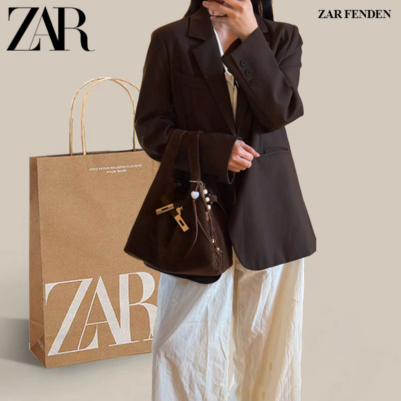 ZAR FENDEN磨砂麂皮菜篮子手提包包女2025新款潮轻奢高级感斜挎包