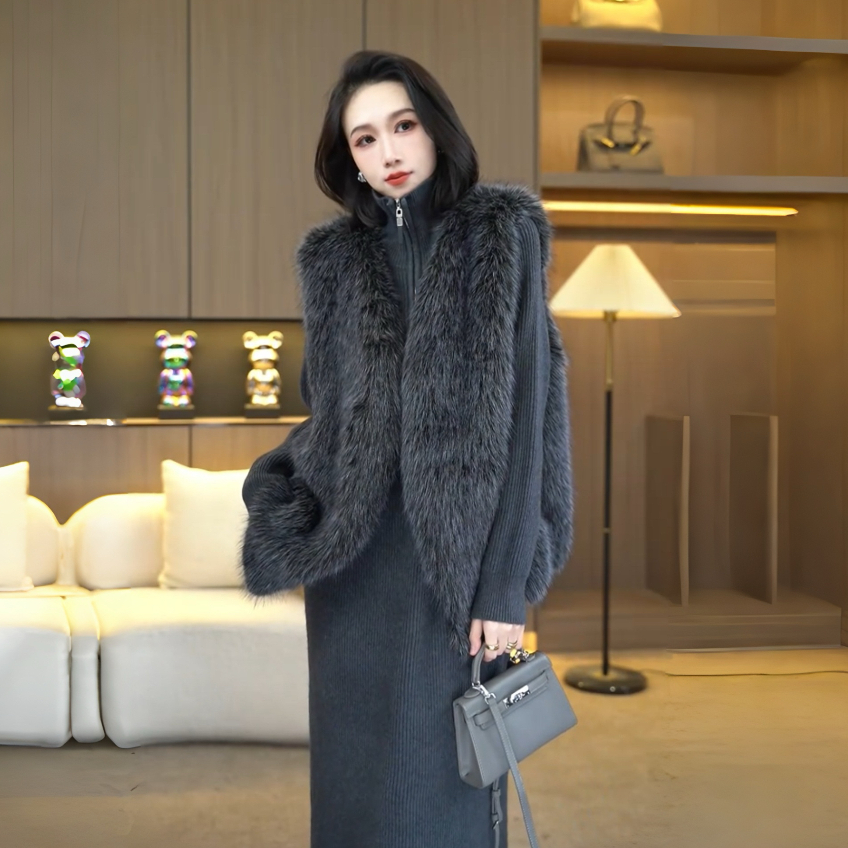 时尚马甲女款2025新款背心外搭秋冬仿草草毛毛坎肩马夹7387