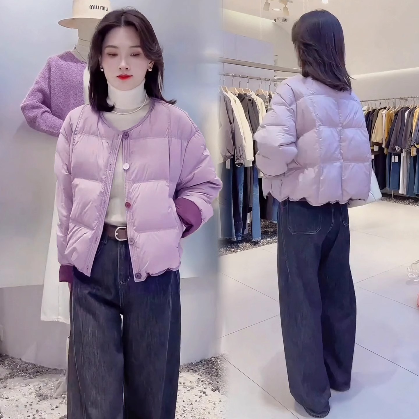 时尚紫色短款手塞棉服女2025冬季新款时髦百搭显瘦小个子棉袄外套