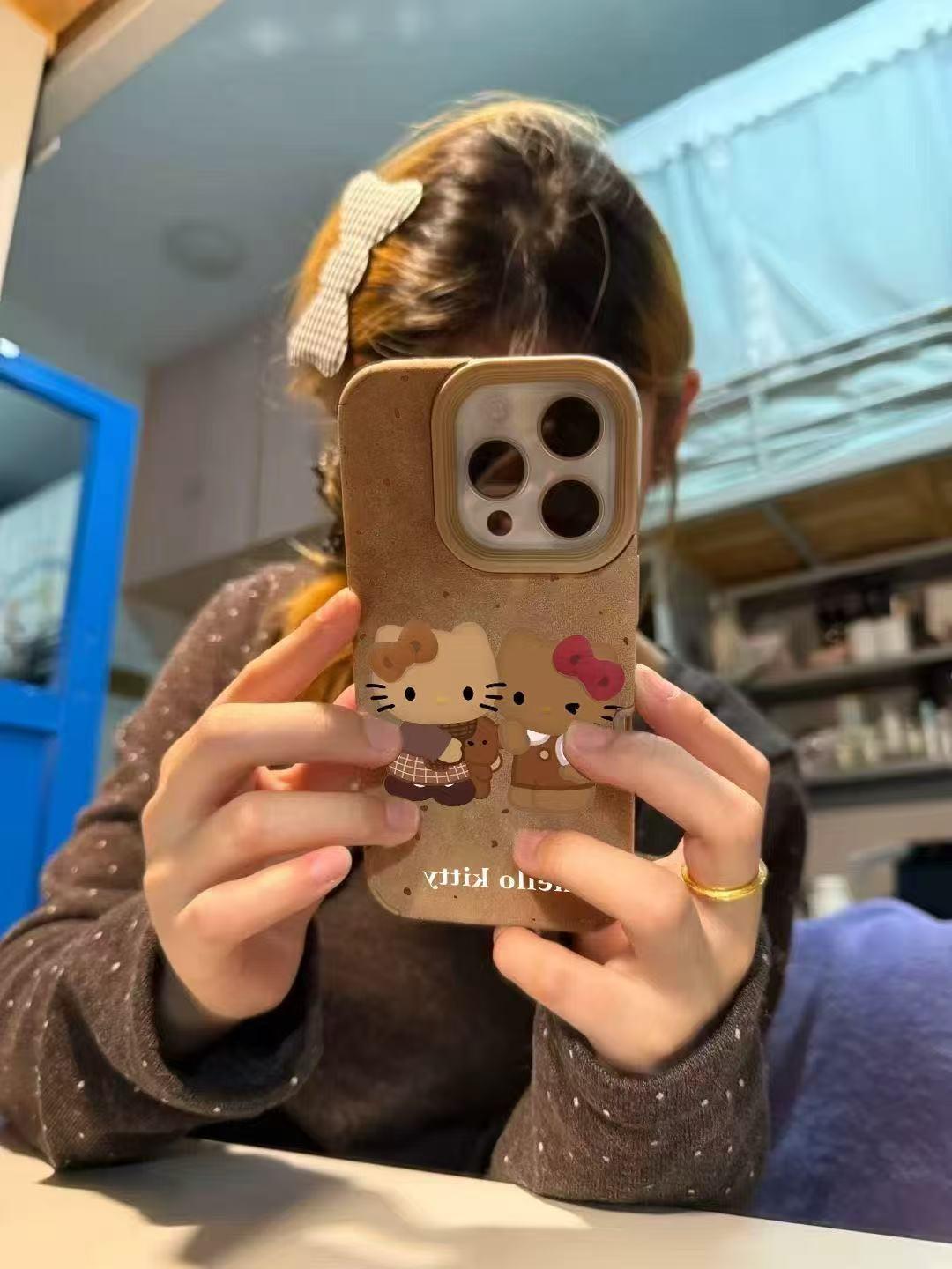 可爱泼墨kt猫适用iphone17promax手机壳16苹果15新13翻毛皮14秋冬
