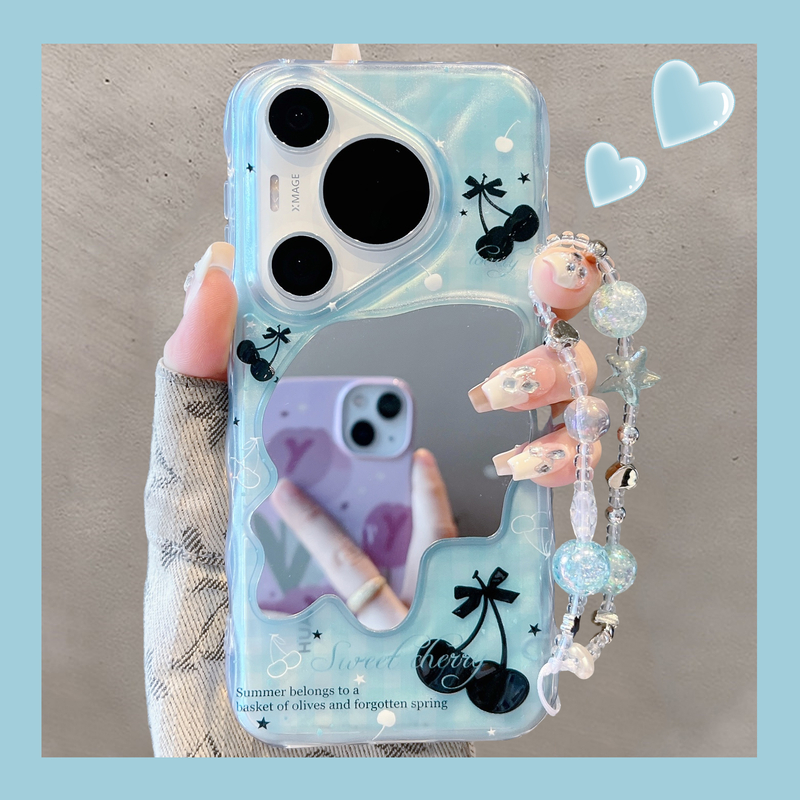 适用华为pura70pro+手机壳小众ins夏季透绿樱桃手链pura80Ultra女