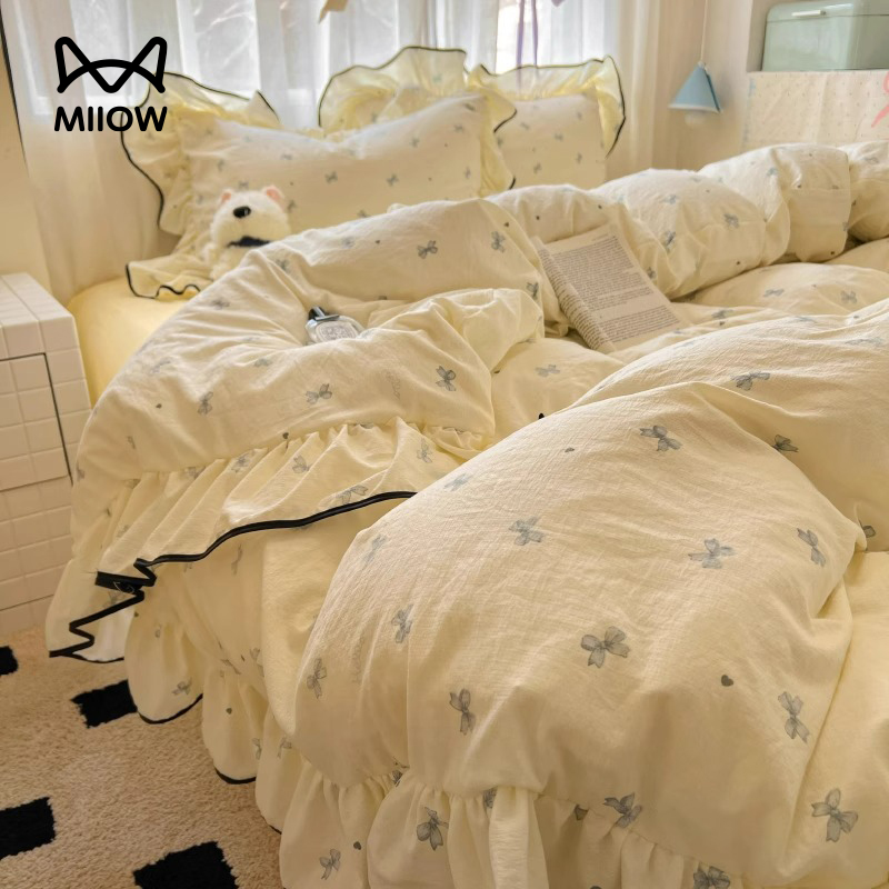 猫人双层纱床上四件套公主风被套床单三件套学生宿舍亲肤透气床品