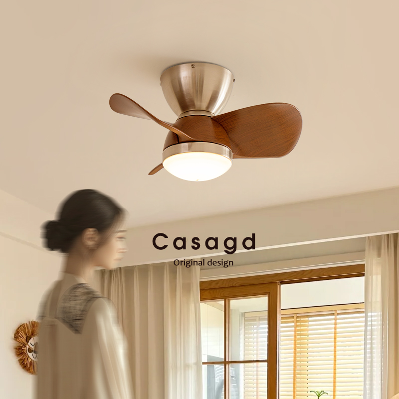 中古风卧室风扇灯北欧餐厅古铜色风扇灯胡桃木色吊扇灯casa