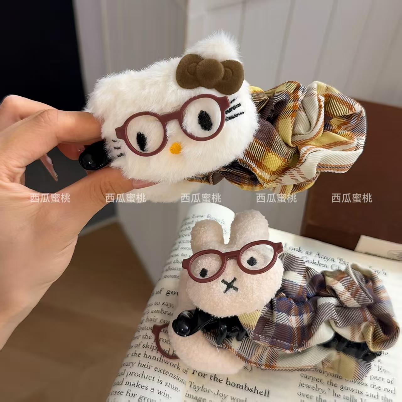 可爱波点大号猫咪巨显发量香蕉夹后脑勺盘发百搭少女发饰森系蓬松