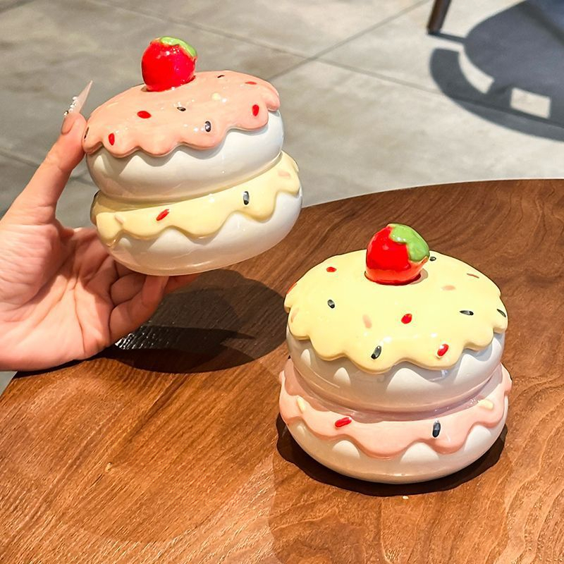 创意手彩马卡龙陶瓷烟灰缸带盖防飞灰可爱家用烟缸客厅烟盅高Dsf