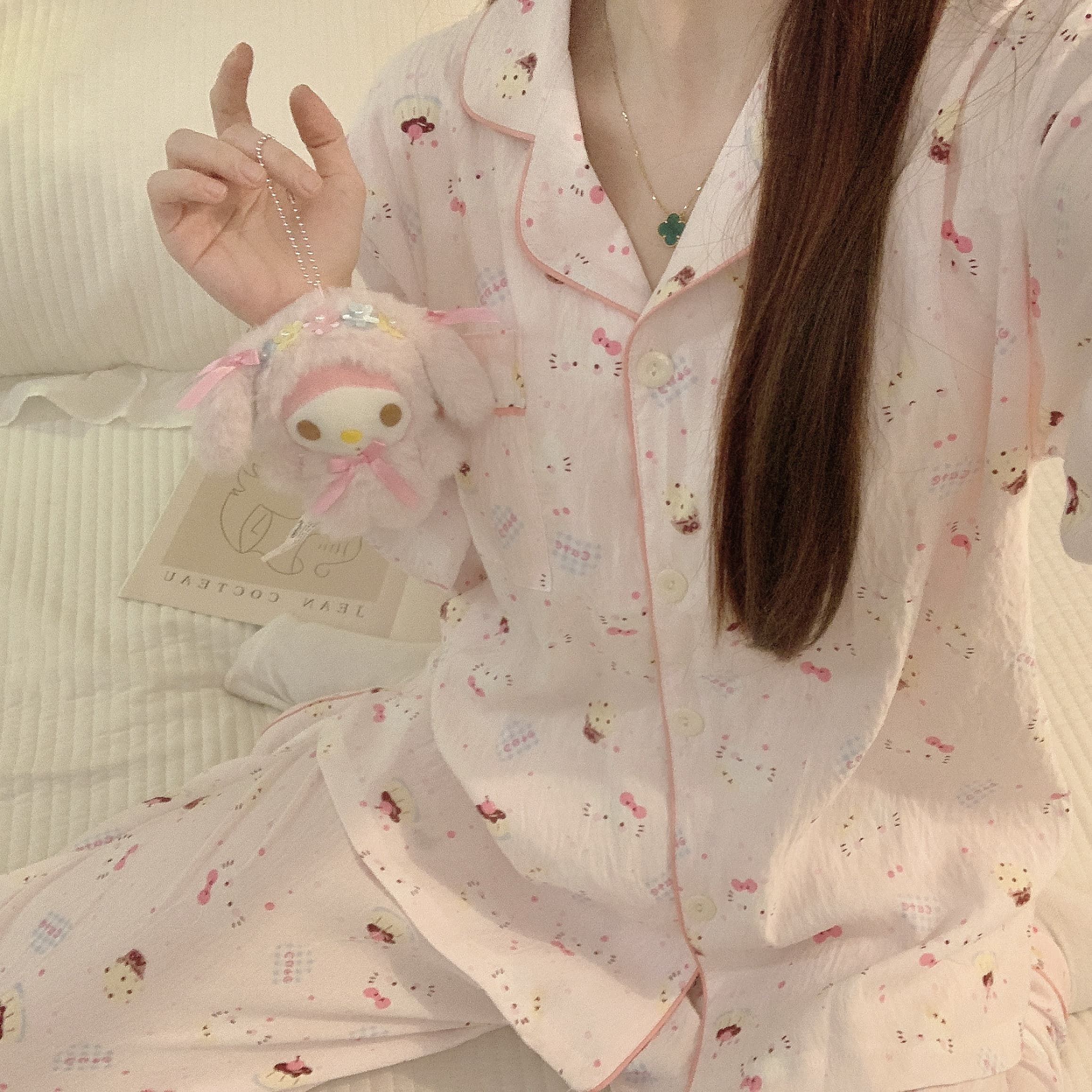 新款2025春秋季可爱粉色kt猫睡衣女卡通云朵棉两件套长袖居家服女