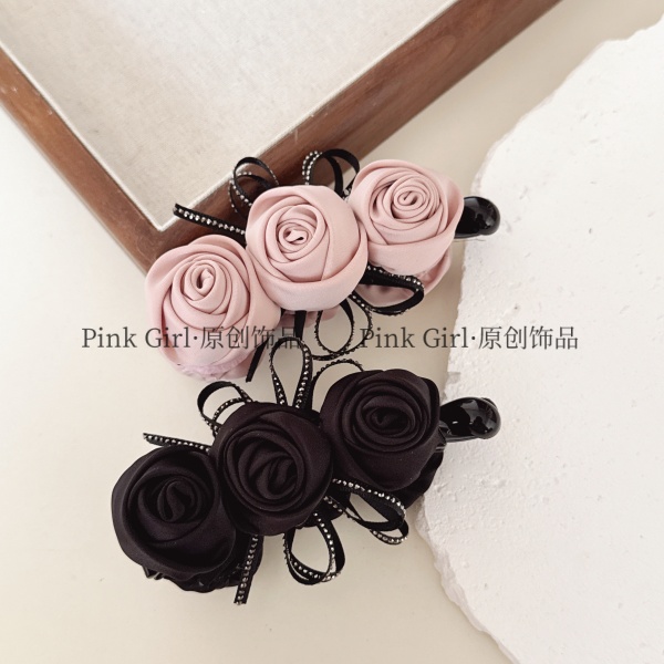 Pink Girl  X952新款韩版花朵香蕉夹气质优雅甜美高马尾竖夹