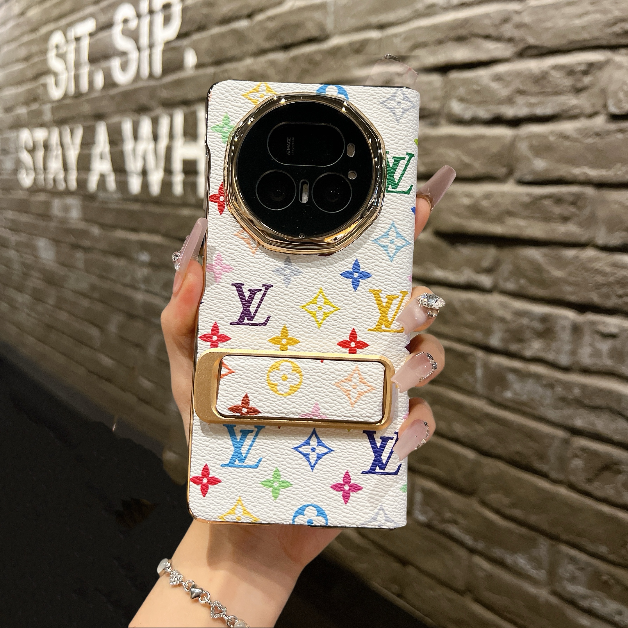 适用荣耀magicv5手机壳新款腕带支架智能视窗翻盖v5全包保护套奢