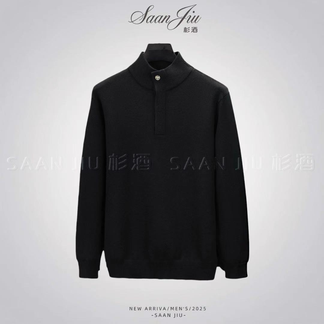 杉酒【老钱风】亨利领4粒扣羊毛混纺针织衫秋冬时尚男士半高领毛衣