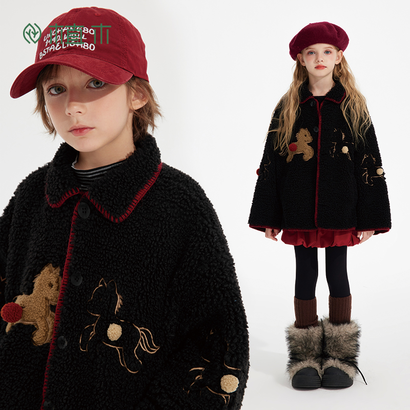 植木童装 儿童外套2025秋冬新款中大童仿羊羔毛外套