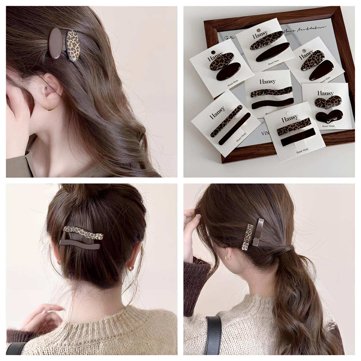 九尾狐韩国豹纹咖色拼色对夹质感高级发夹新款甜辣鸭嘴夹刘海夹