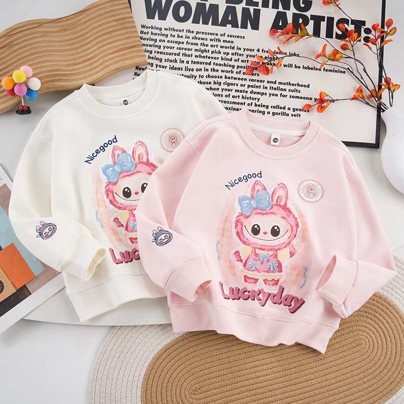 女童春秋卫衣新款儿童打底衫中大童秋装拉布布卡通亮灯上衣长袖