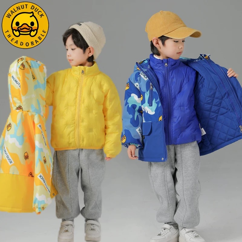 小黄鸭儿童装女童外套冬装男童冲锋衣羽绒服三合一可拆卸秋冬新款