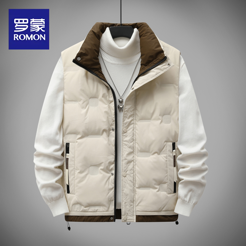 罗蒙2025秋冬季棉马甲外套男拼色立领男士轻薄潮牌高级感百搭上衣