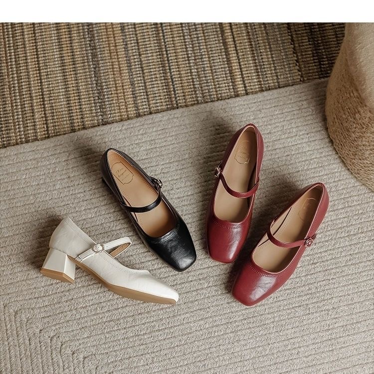 【翘颜品牌】春季新款百搭粗跟软底方头千金风法式鞋子浅口单鞋1167