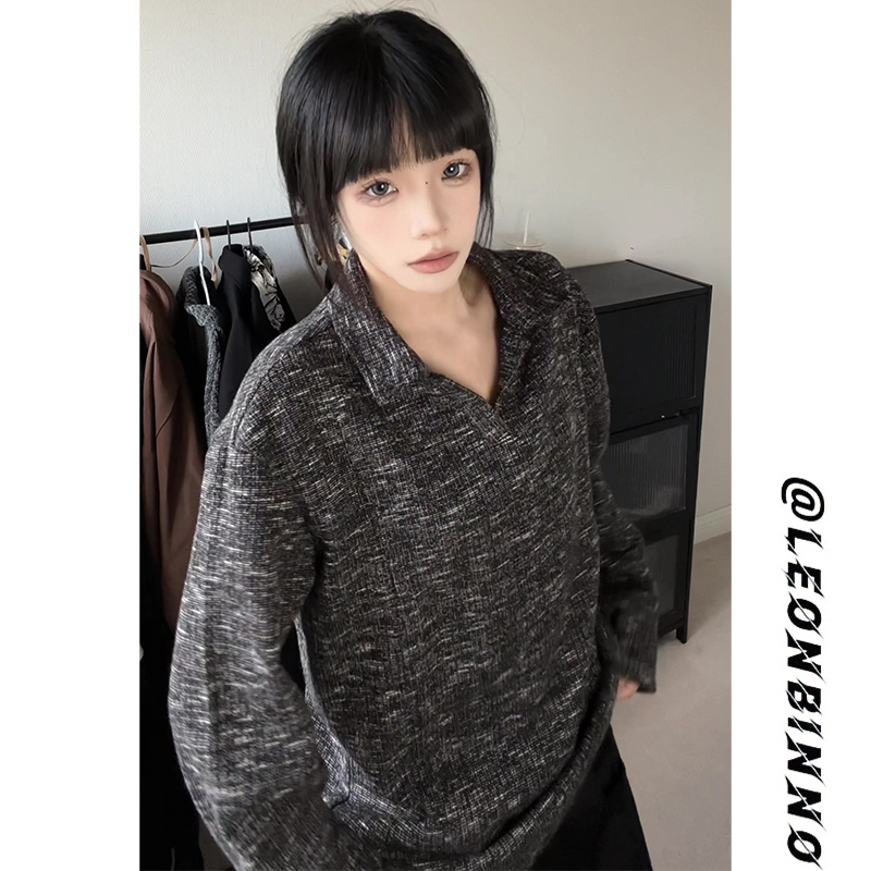 老钱风V领正肩卫衣男秋冬季美式解构拼接设计感翻领长袖T恤打底衫