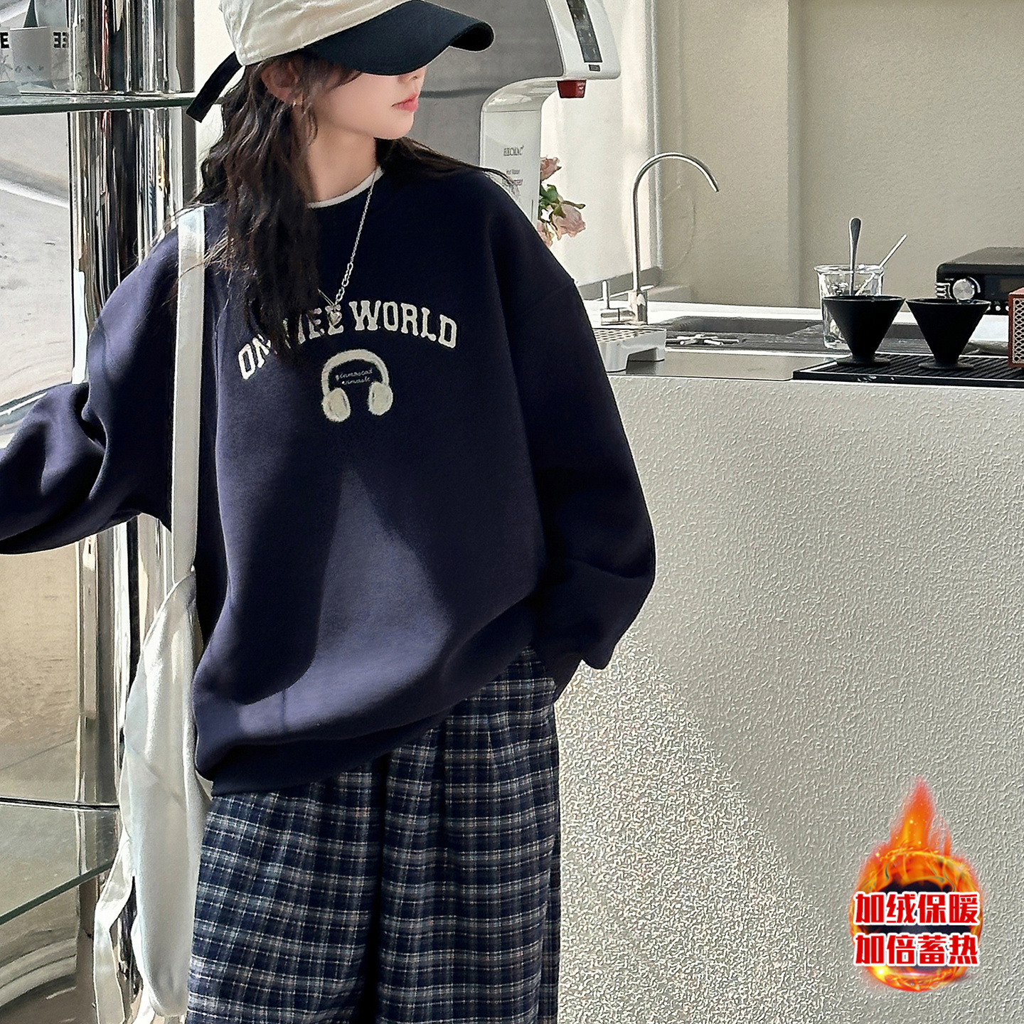 女大童加绒卫衣秋冬装加厚一体绒上衣洋气青少年初中生内搭打底衫