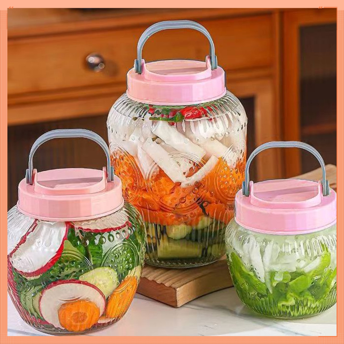 密封泡菜罐家用JCBL玻璃罐多用途储物罐大容量泡菜坛泡酒储【大橘】