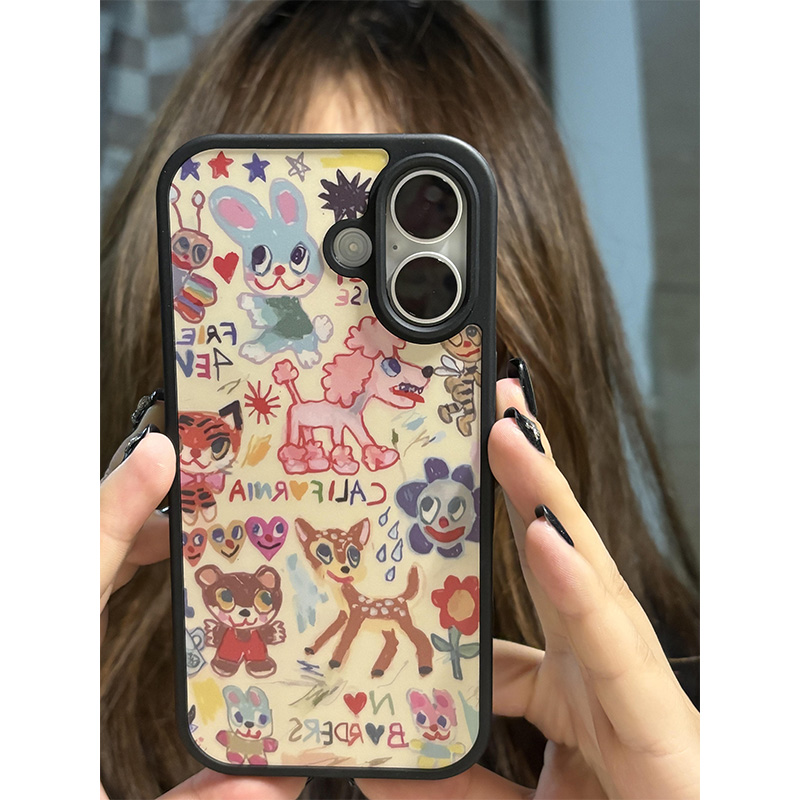 BANCA手绘涂鸦动物适用苹果16/15promax手机壳iPhone14/13/12软11