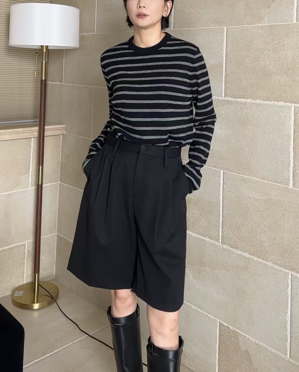 100%精纺绵羊毛条纹毛衣宽松显瘦百搭5123