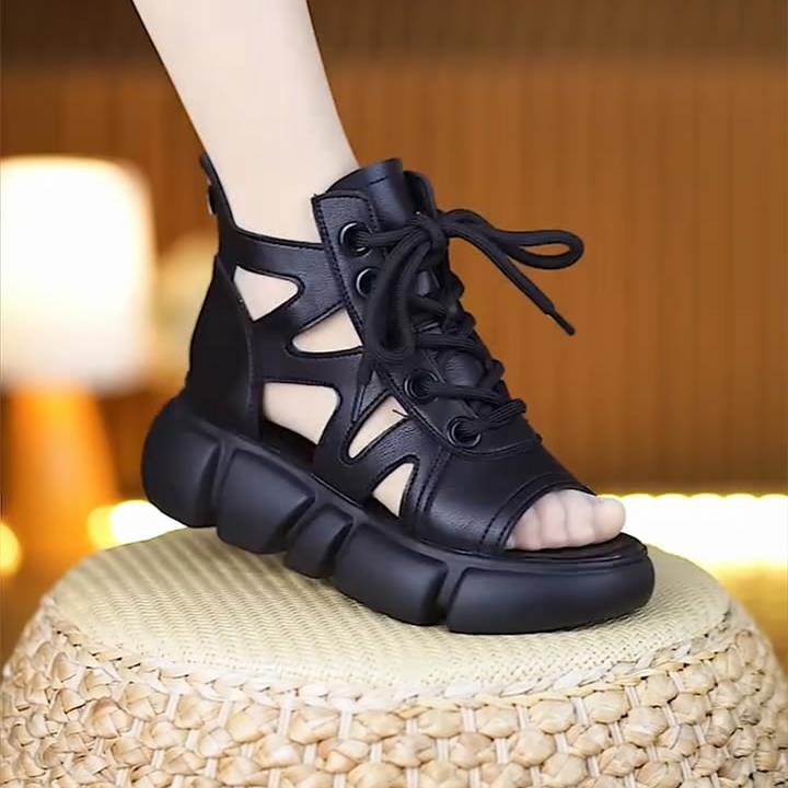 百搭款时尚罗马凉鞋2025春夏新款松糕厚底镂空透气休闲凉鞋女