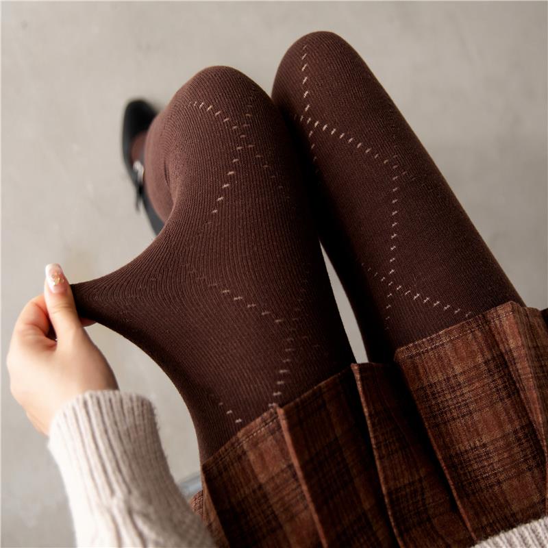 美拉德色系裤袜菱形格棉质镂空内搭裤袜加厚白丝袜秋冬灰色保暖