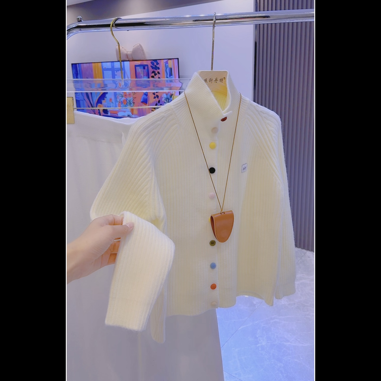 冬季新款韩版立领七彩单排扣长袖纯色百搭显瘦针织羊毛套衫毛衣女