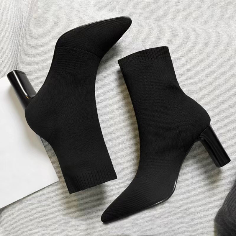 不累脚高跟靴秋冬粗跟马丁靴尖头袜靴2026新款弹力靴瘦瘦靴保暖靴