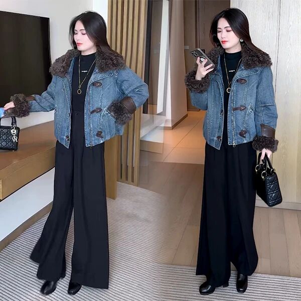 2025秋冬新款穿搭休闲时尚穿搭气质洋气遮肉显瘦牛仔短外套