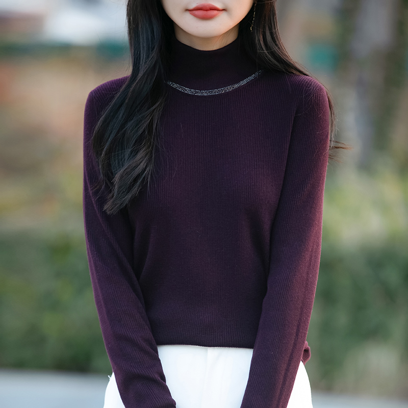 精致高级感烫钻半高领毛衣内搭针织百搭打底衫小众羊毛衫时髦上衣