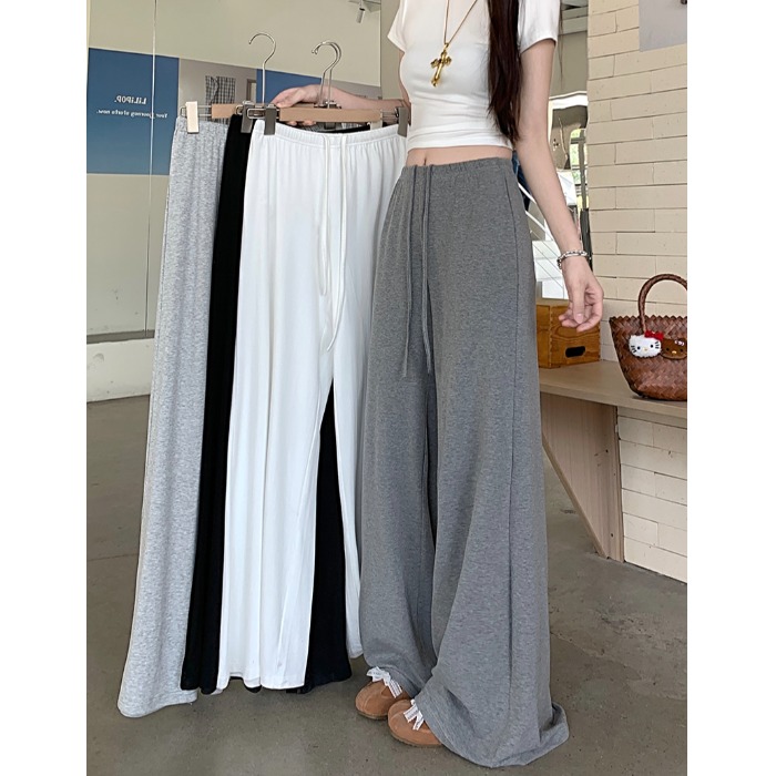 慵懒风灰色休闲裤女夏季垂感显瘦直筒裤子纯色百搭宽松阔腿裤长裤
