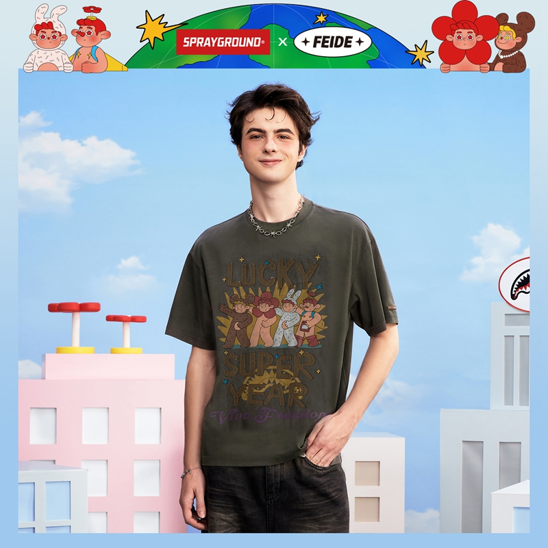 【FEIDE联名】SPRAYGROUND鲨鱼嘴短袖T恤水洗重工潮流JM WE130207