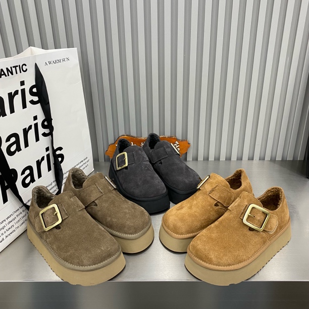 真皮磨砂皮懒人鞋2025冬季新款松糕厚底复古大头丑萌休闲鞋勃肯鞋