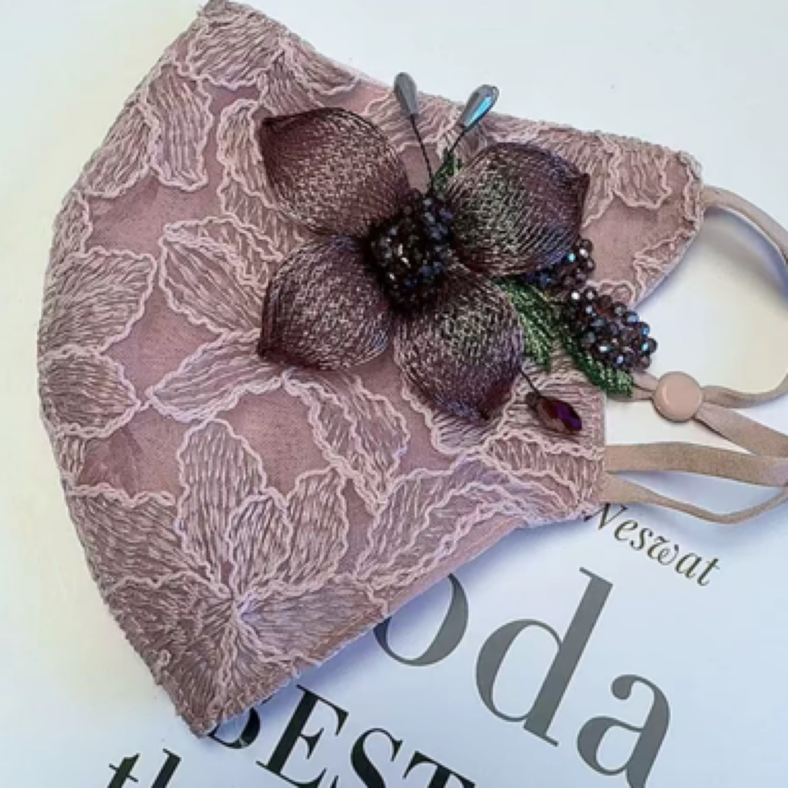 新款蕾丝薄款立体花朵秋冬网红面罩时尚洋气口罩透气精美绣花遮脸