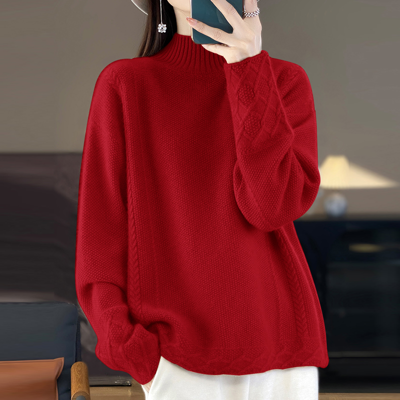 秋冬新款半高领羊绒衫女韩版加厚羊毛衫100%纯羊毛打底衫宽松毛衣