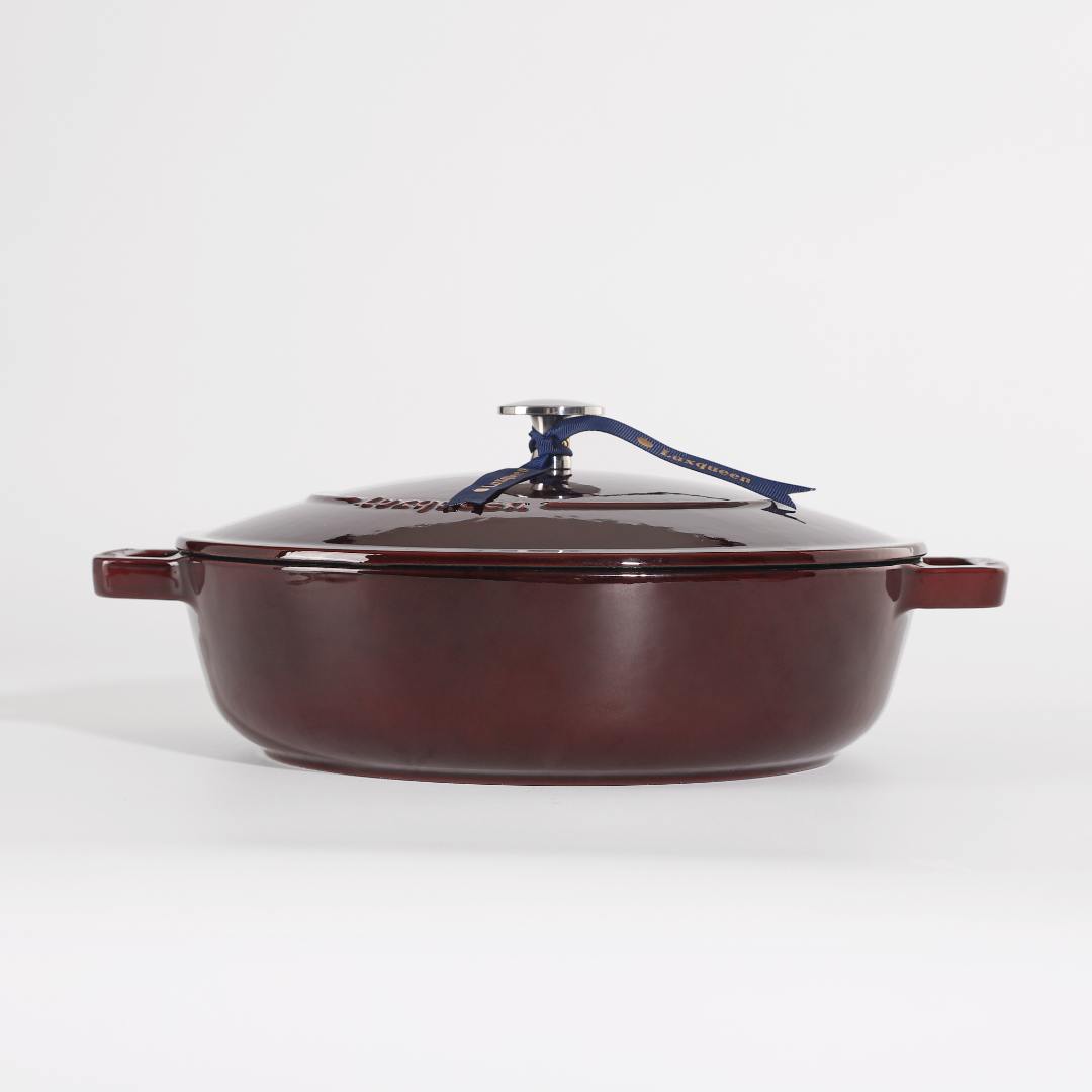 Luxqueen美味女王黑底釉26cm海鲜内缎黑釉面铸铁珐琅锅