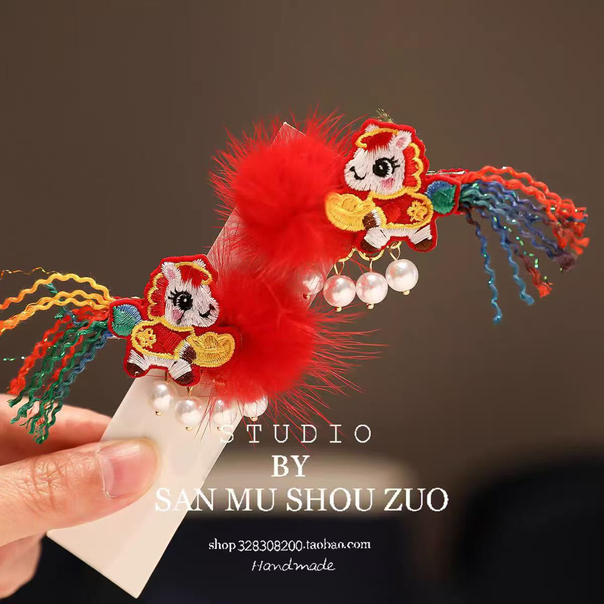 会发光的儿童发夹 儿童新年发饰中国风儿童小马发夹拜年服配饰