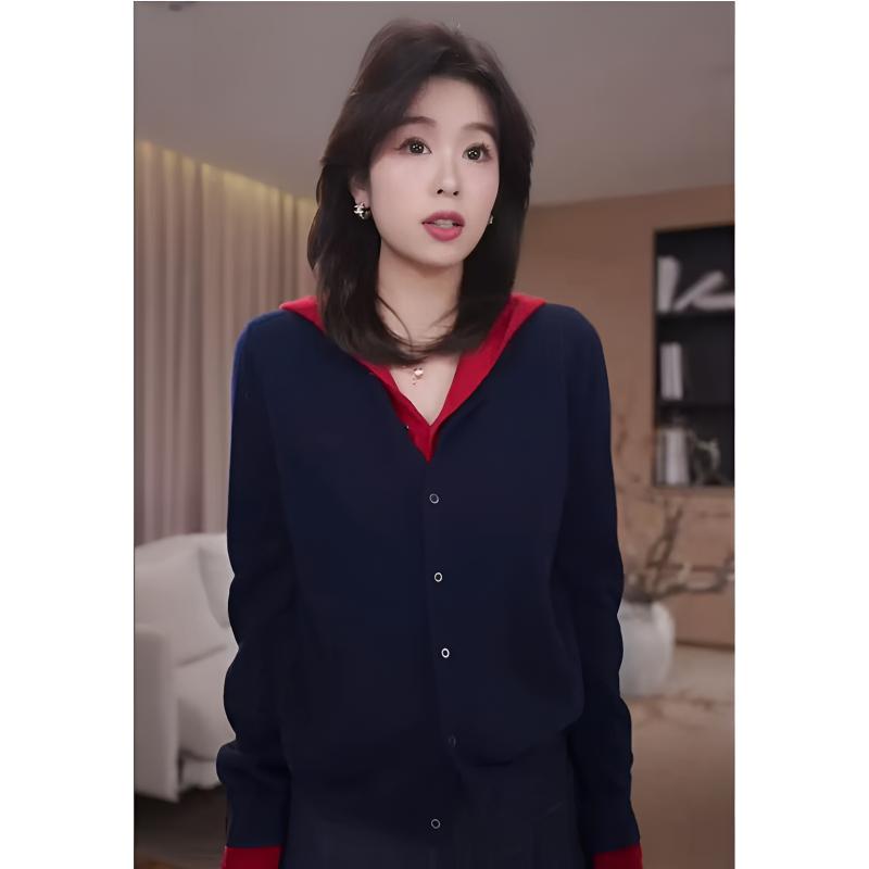 【100%羊毛】秋冬新款绵羊毛假两件拍照必备衣服针织外出新款毛衣