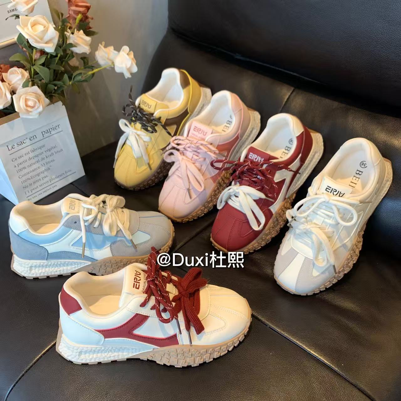 Duxi杜熙2025新款四季德训鞋韩版休闲鞋ins时尚厚底百搭运动鞋