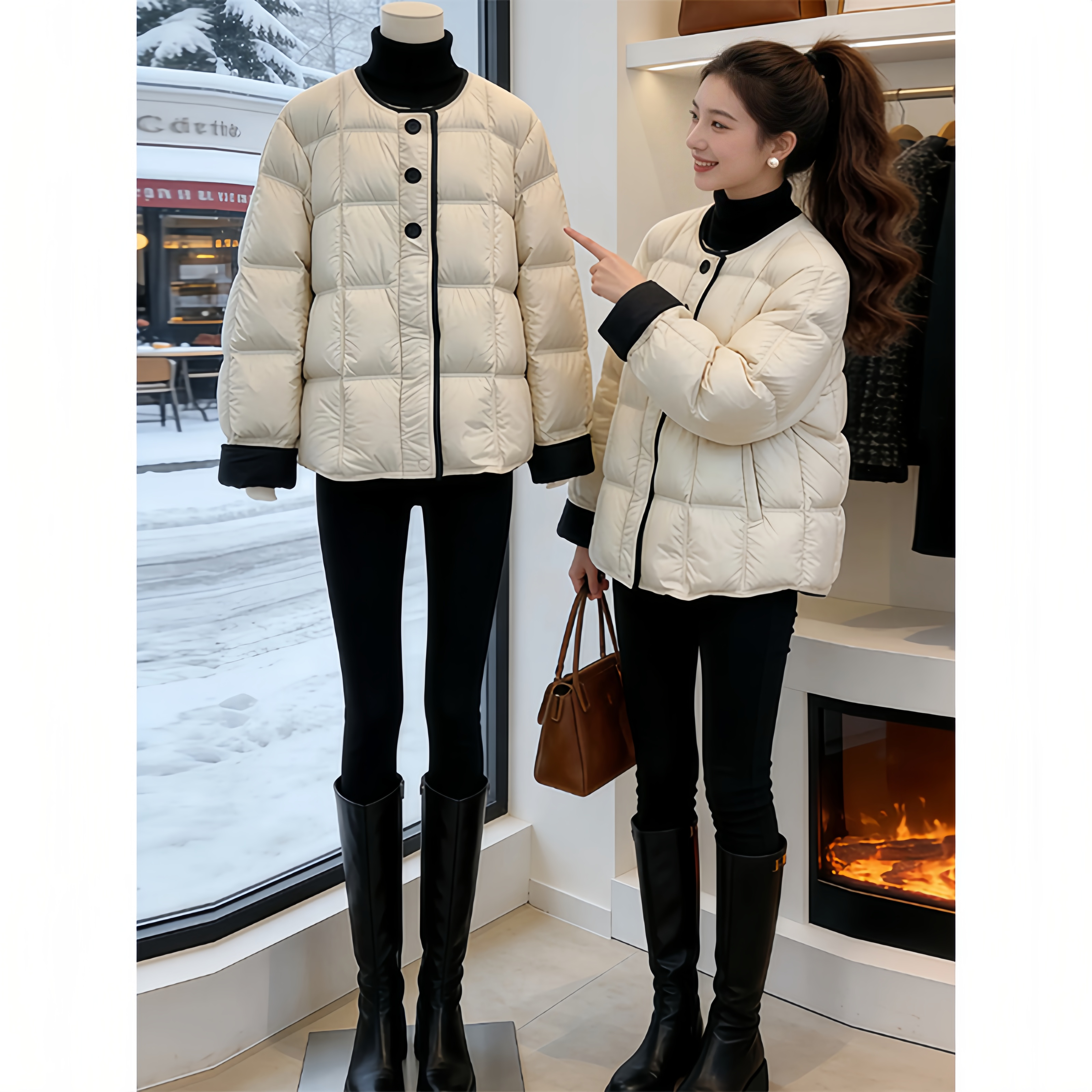 高端欧货2025高级感纯色时尚宽松圆领棉服冬季加厚外套女装简约风