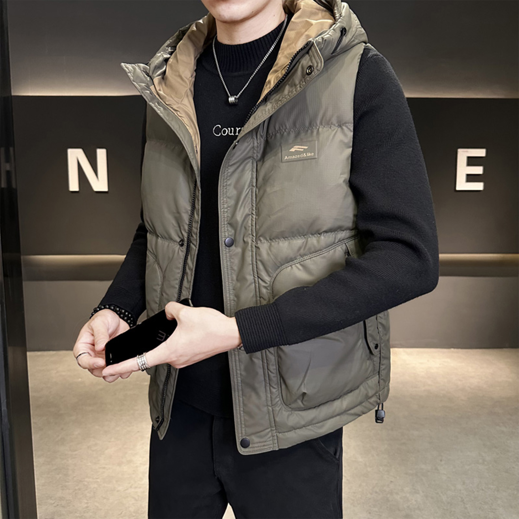 短款连帽羽绒马甲男款爆款2025新款面包服冬季保暖外套马夹背心