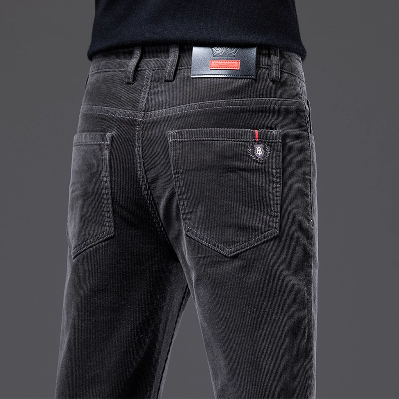 香港高端灯芯绒休闲裤男士秋冬季修身直筒弹力百搭中年商务长裤子