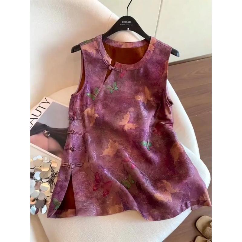 6780新中式高级感印花无袖马甲夏季新款马夹时尚气质显瘦上衣女